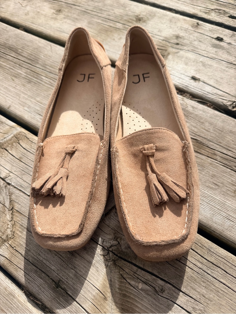 JustFab Suede Tassel Loafers in Tan